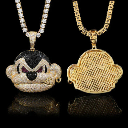Street Gorilla Pendant Necklace with Copper Frame and Zircon Stones, Gold Plated for Men | Caratix Jewelry - CaratixJewelry