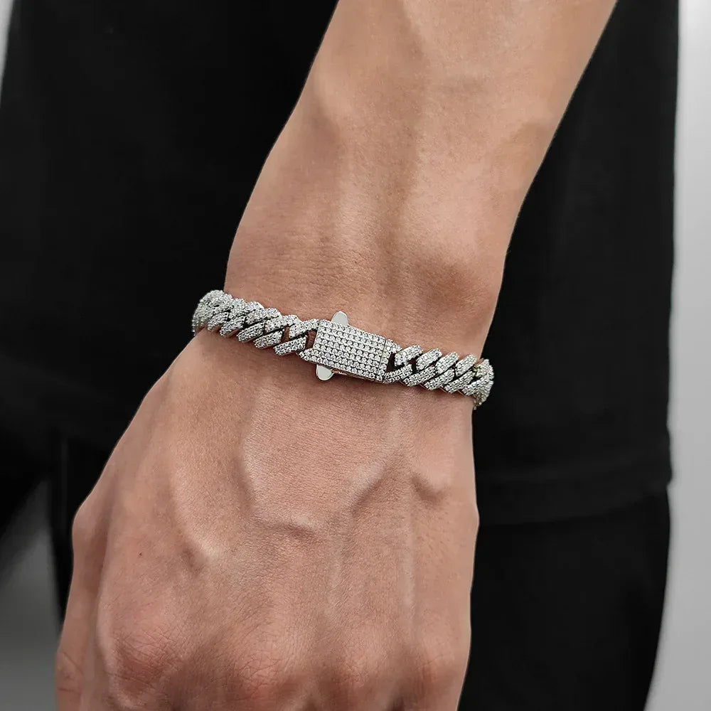8mm Iced-Out Cuban Link Bracelet with -Shaped Zircon - CaratixJewelry