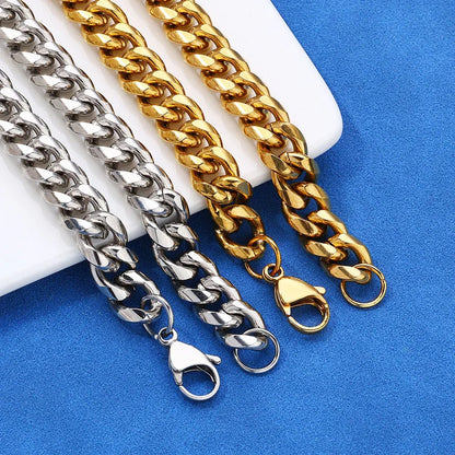 Rounded Cuban Link Stainless Steel Necklace with Lobster Clasp Gold Chain Rapper Style for Men | Caratix Jewelry - CaratixJewelry
