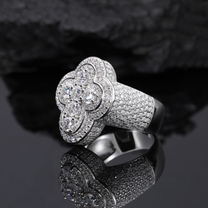 Men's S925 Sterling Silver Moissanite Cross Ring – Luxury Iced-Out Hip-Hop Statement Band