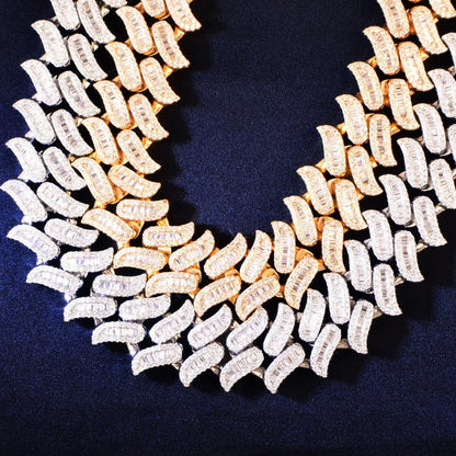 15mm Beard Step Cut Cuban Chain Necklace with Copper & Zircon - CaratixJewelry