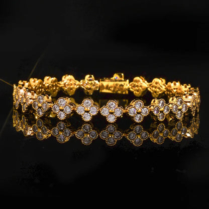7mm Men's Full Zircon Clover & Plum Blossom Bracelet | Iced Out Floral Link Chain | Premium Iced Out Jewelry | Caratix - CaratixJewelry