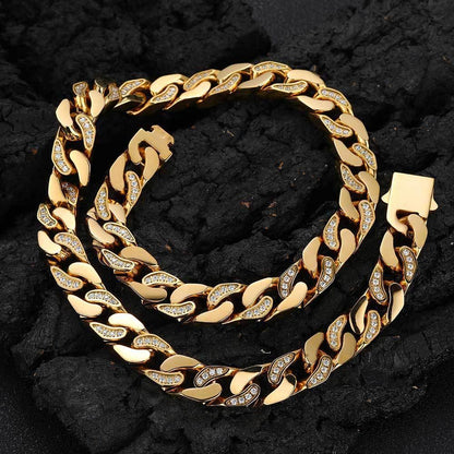 12mm Stainless Steel Iced Out Cuban Chain Zircon Necklace for Men | Caratix Jewelry - CaratixJewelry
