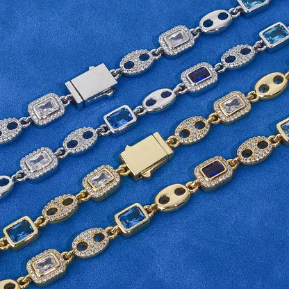 Custom 10mm Blue Gemstone Coffee Bean Chain | Minimalist Iced Out Jewelry | Caratix - CaratixJewelry