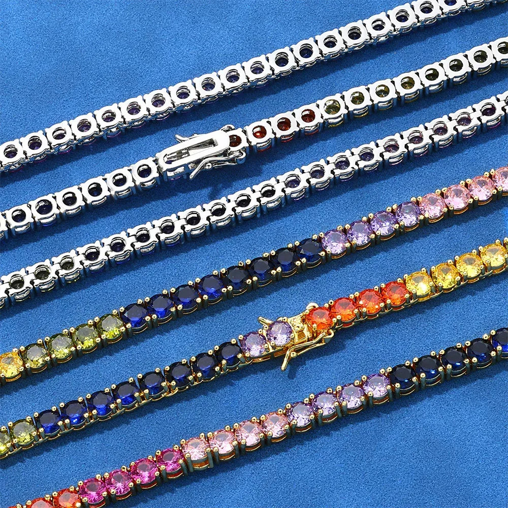 5mm Colorful Zircon Tennis Chain Necklace Hip Hop Bling | Caratix Jewelry - CaratixJewelry