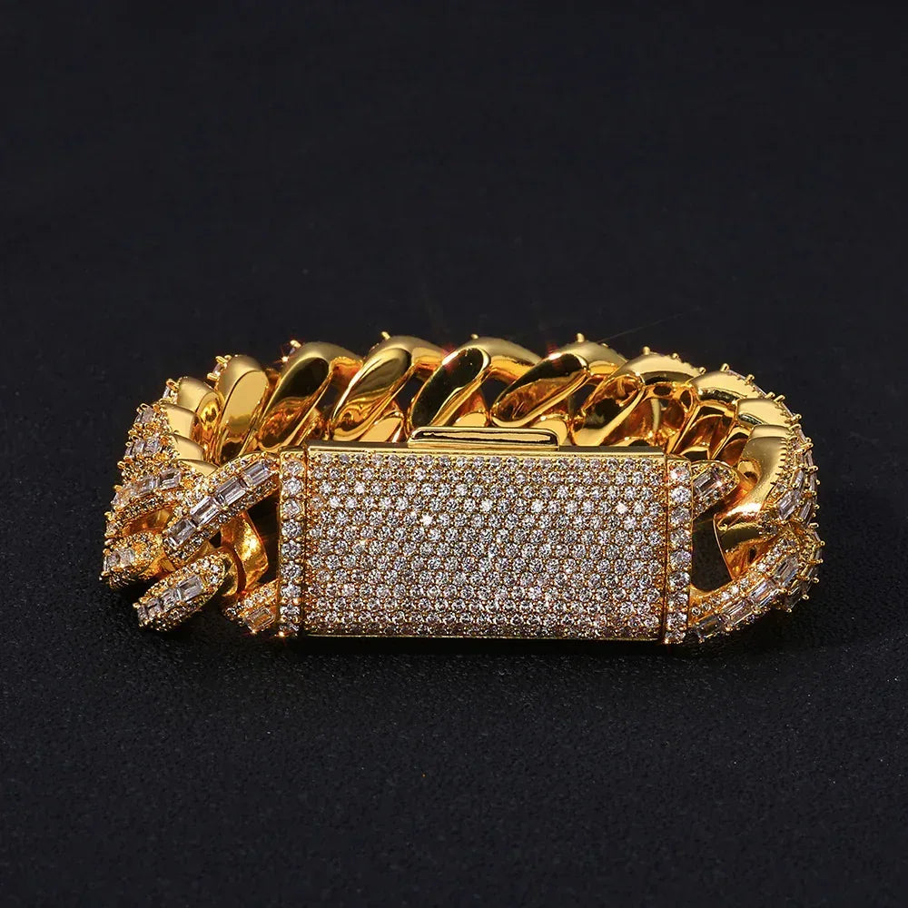 Custom 18mm Baguette Mixed Cuban Necklace | Luxury Gold Chain - CaratixJewelry