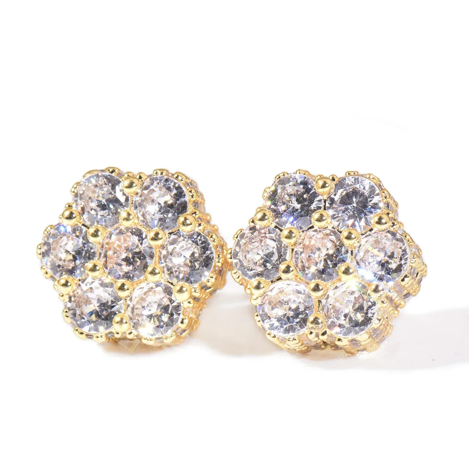 Round Zircon Stud Earrings with 925 Silver Needle | Iced Out Copper Earrings for Men & Women | Caratix Jewelry - CaratixJewelry