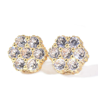 Round Zircon Stud Earrings with 925 Silver Needle | Iced Out Copper Earrings for Men & Women | Caratix Jewelry - CaratixJewelry