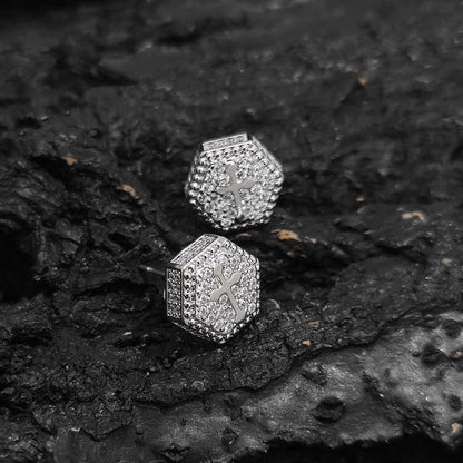 Hexagonal Cross Zircon Stud Earrings for Men and Women | Iced Out Hip Hop Jewelry | Caratix Jewelry - CaratixJewelry