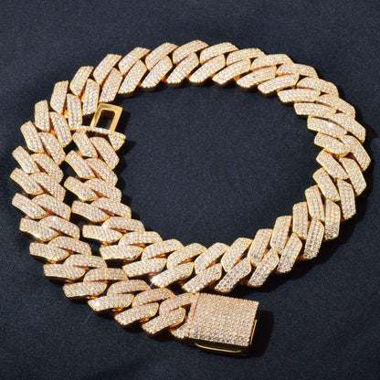 20mm 3Row Curved Gold Cuban Chain Necklace - CaratixJewelry