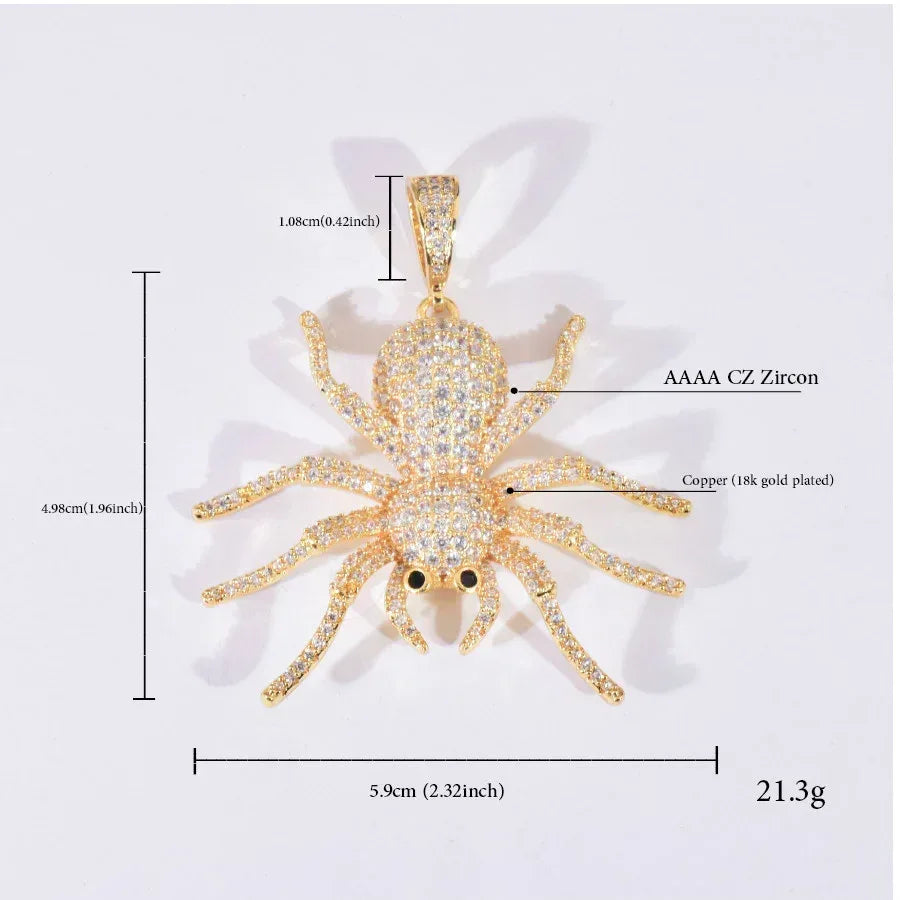 Iced Out Spider Pendant Necklace | CZ Hip Hop Unisex Streetwear Jewelry - CaratixJewelry