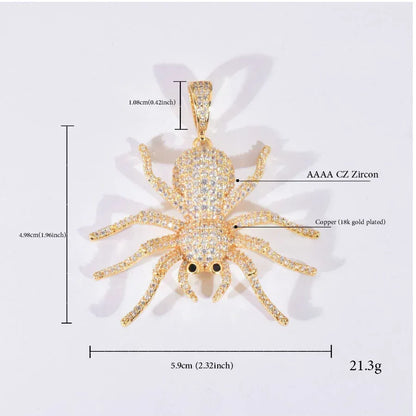 Iced Out Spider Pendant Necklace | CZ Hip Hop Unisex Streetwear Jewelry - CaratixJewelry