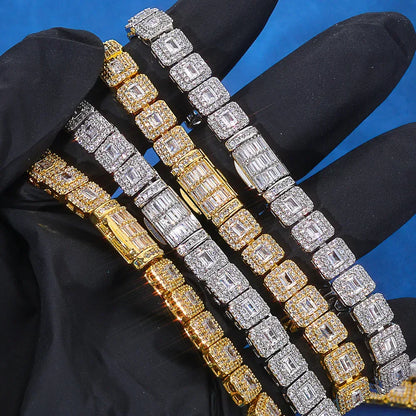 Custom 7.5mm Baguette Mixed Iced Bracelet | Secure Fold-over Hip Hop Bling | Caratix - CaratixJewelry