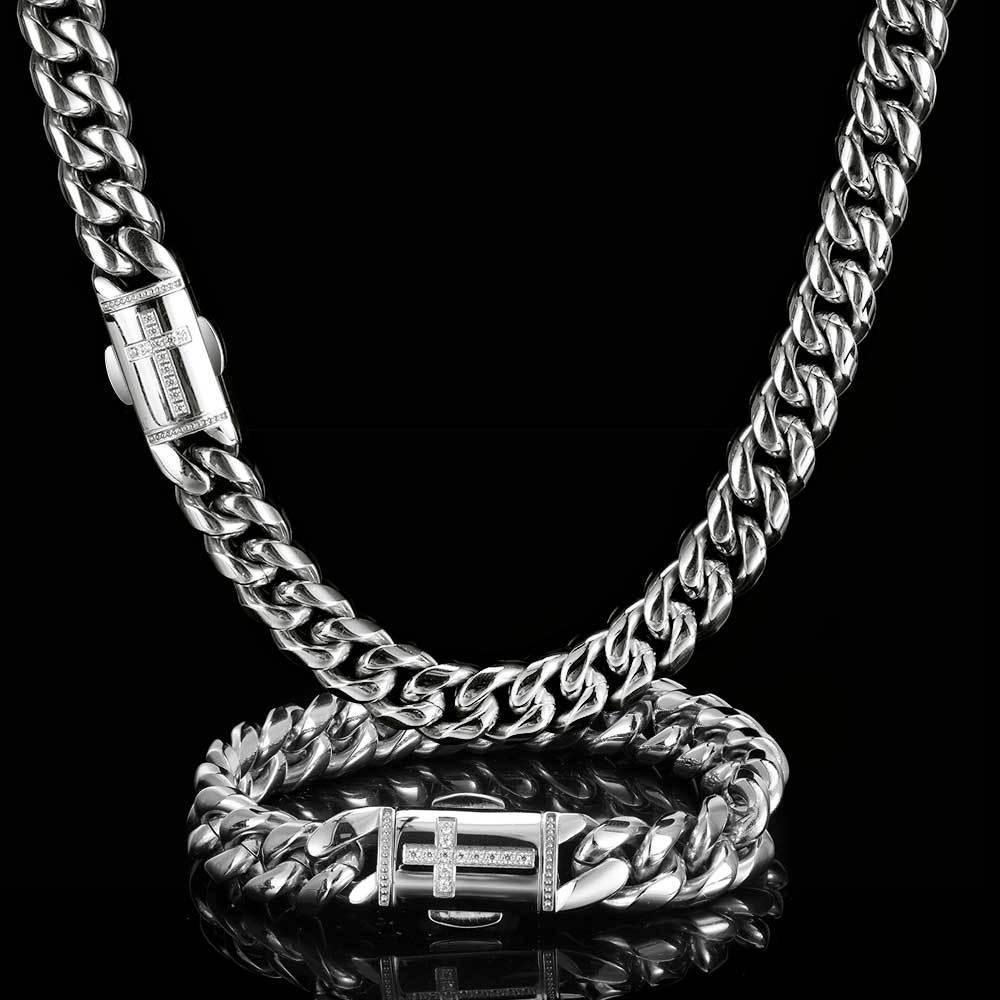Iced Out Cuban Chain Necklace Stainless Steel Titanium Hip Hop Jewelry for Men | Caratix Jewelry - CaratixJewelry