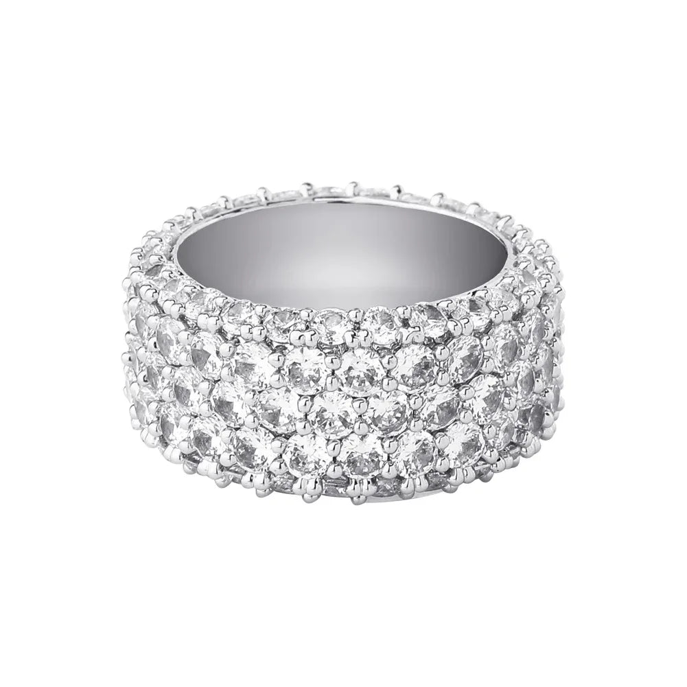 Five-Row Iced Out Ring | S925 Sterling Silver Men's Band | Caratix