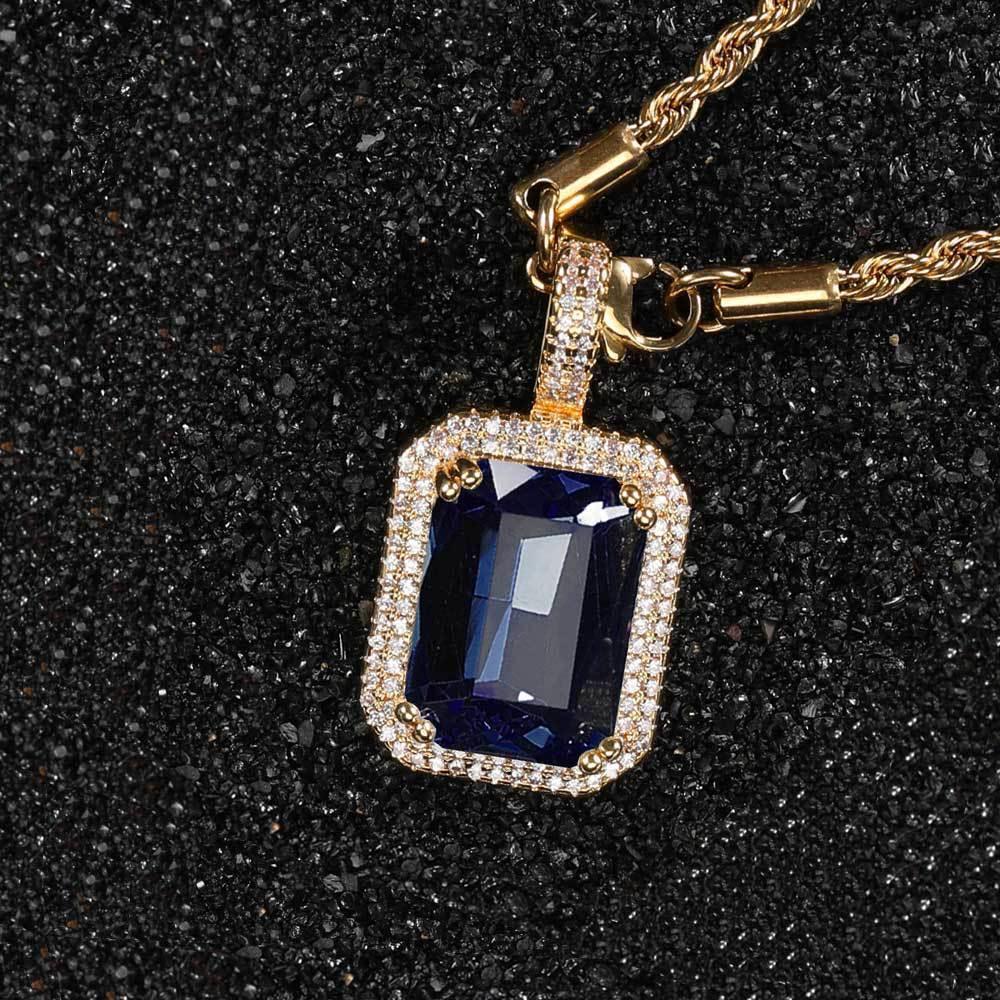 Custom Colored Gemstone Pendant Necklace with Zircon Stones for Men and Women | Caratix Jewelry - CaratixJewelry