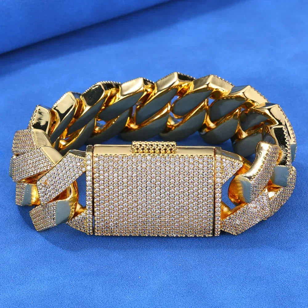 Iced Out Cuban Bracelet Six Row Zircon Cuban Link Gold Chain Style - CaratixJewelry