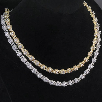 7.5mm Round Bead Cuban Link Zircon Hip Hop Necklace Gold Chain Rapper Style for Men | Caratix Jewelry - CaratixJewelry