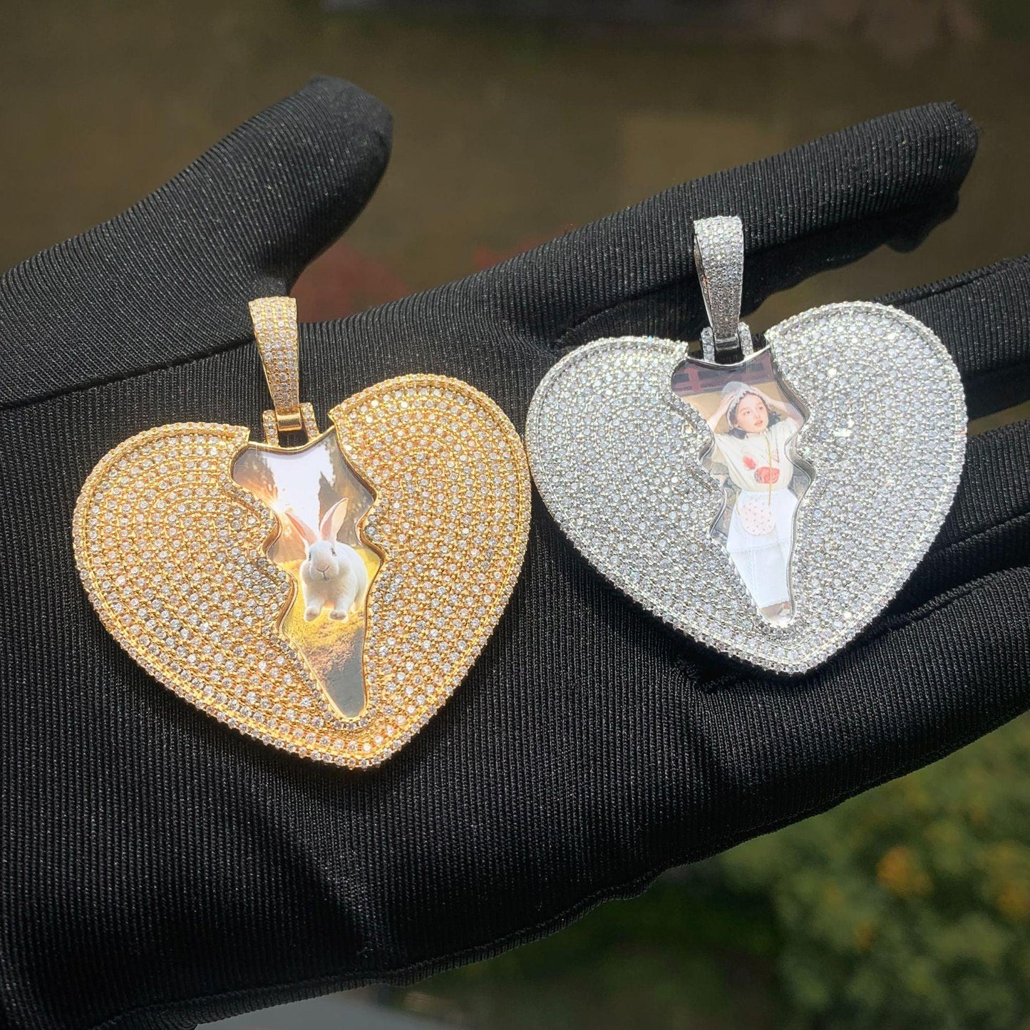 Broken Heart Photo Pendant | Iced Out CZ Custom Picture Hip Hop Necklace - CaratixJewelry
