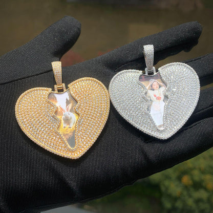 Broken Heart Photo Pendant | Iced Out CZ Custom Picture Hip Hop Necklace - CaratixJewelry