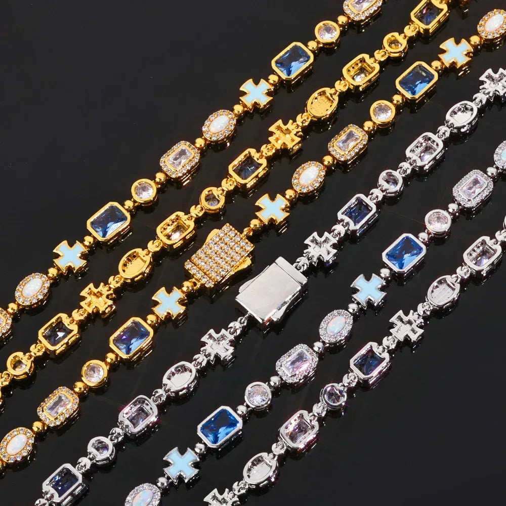 6mm Enamel Cross Necklace Blue Stone Rapper Iced Out Chain Style | Caratix Jewelry - CaratixJewelry