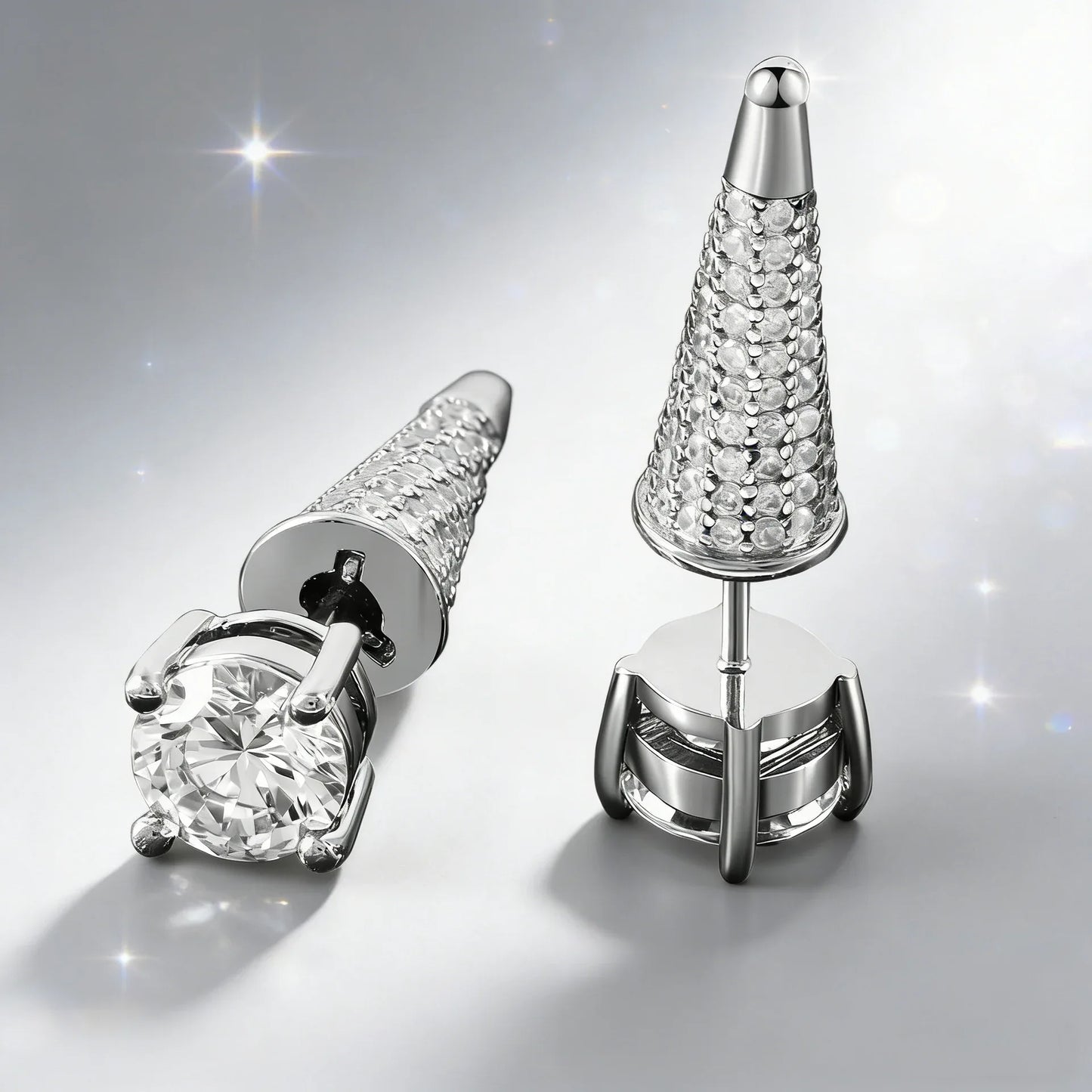 Iced Out Micro-Pave Spike Studs - Mens Hip Hop Cone Earrings