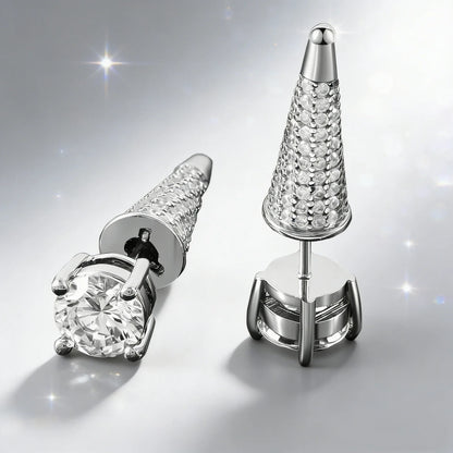 Iced Out Micro-Pave Spike Studs - Mens Hip Hop Cone Earrings