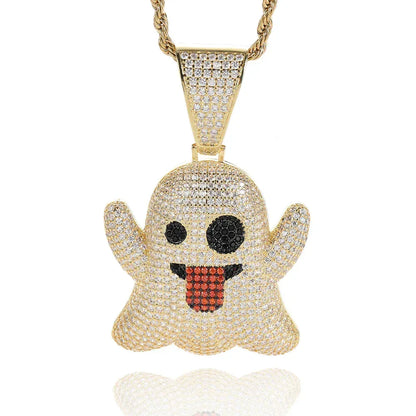 Large Tongue Out Ghost Pendant Necklace with Micro-Pave Zircon for Men | Caratix Jewelry - CaratixJewelry