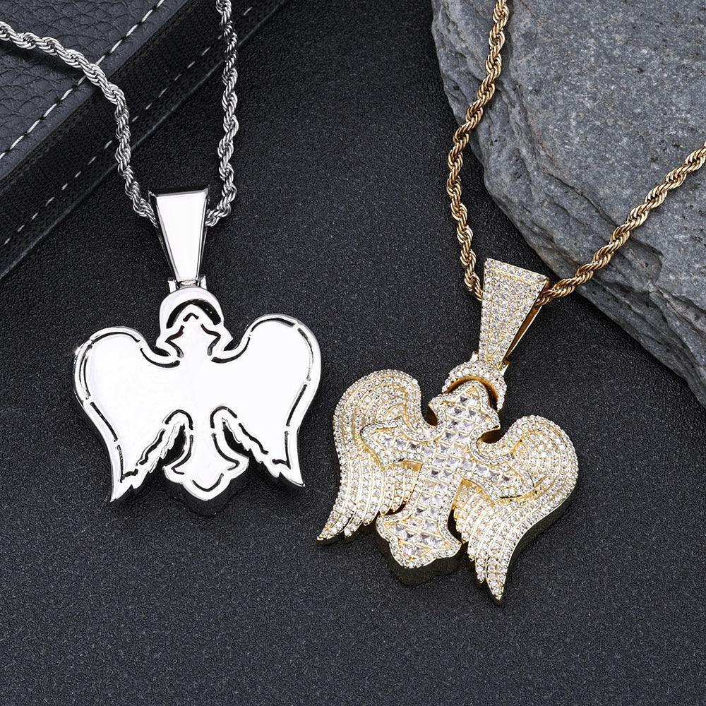 Cross Wing S925 Silver Moissanite Ice Pendant Necklace for Men | Caratix Jewelry - CaratixJewelry
