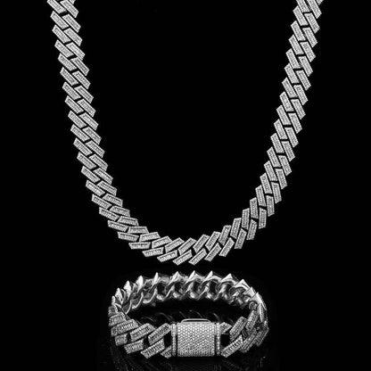 Custom 18mm Cuban Chain Necklace with Zircon Stones - CaratixJewelry