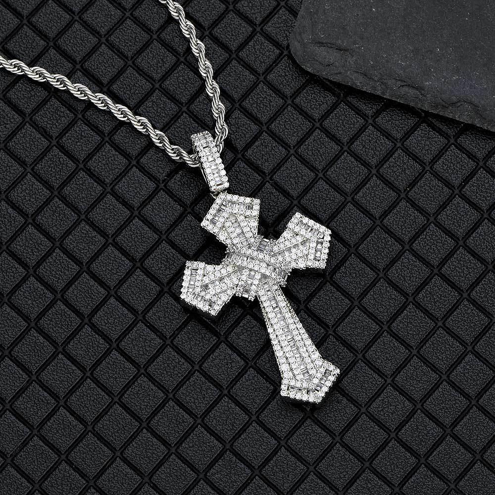 Custom Full Cross Pendant Necklace with Zircon Stones for Men | Caratix Jewelry - CaratixJewelry