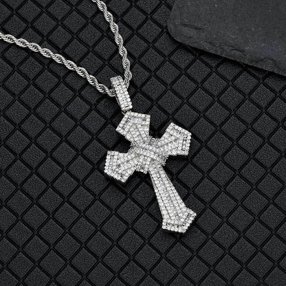 Custom Full Cross Pendant Necklace with Zircon Stones for Men | Caratix Jewelry - CaratixJewelry