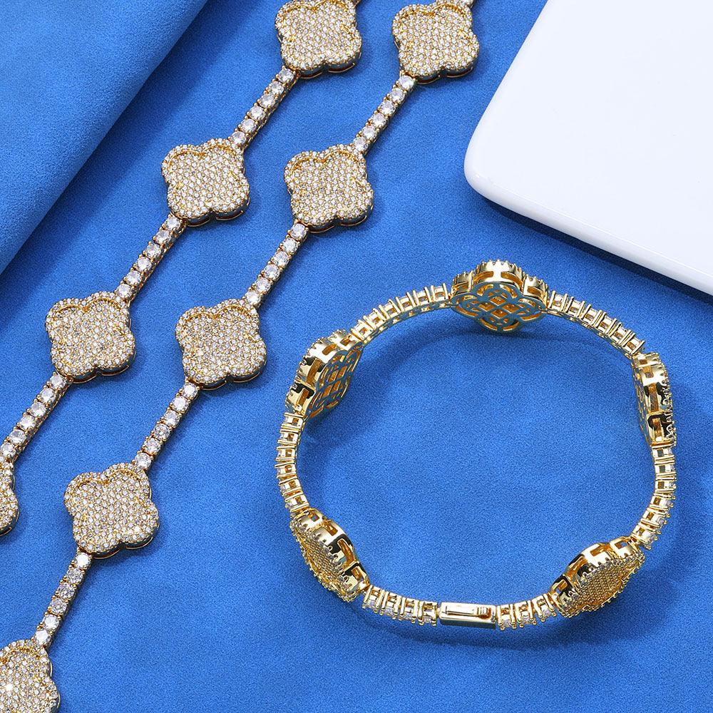Women's S925 Sterling Silver Clover Tennis Bracelet | Iced Out Zircon Handpiece - CaratixJewelry