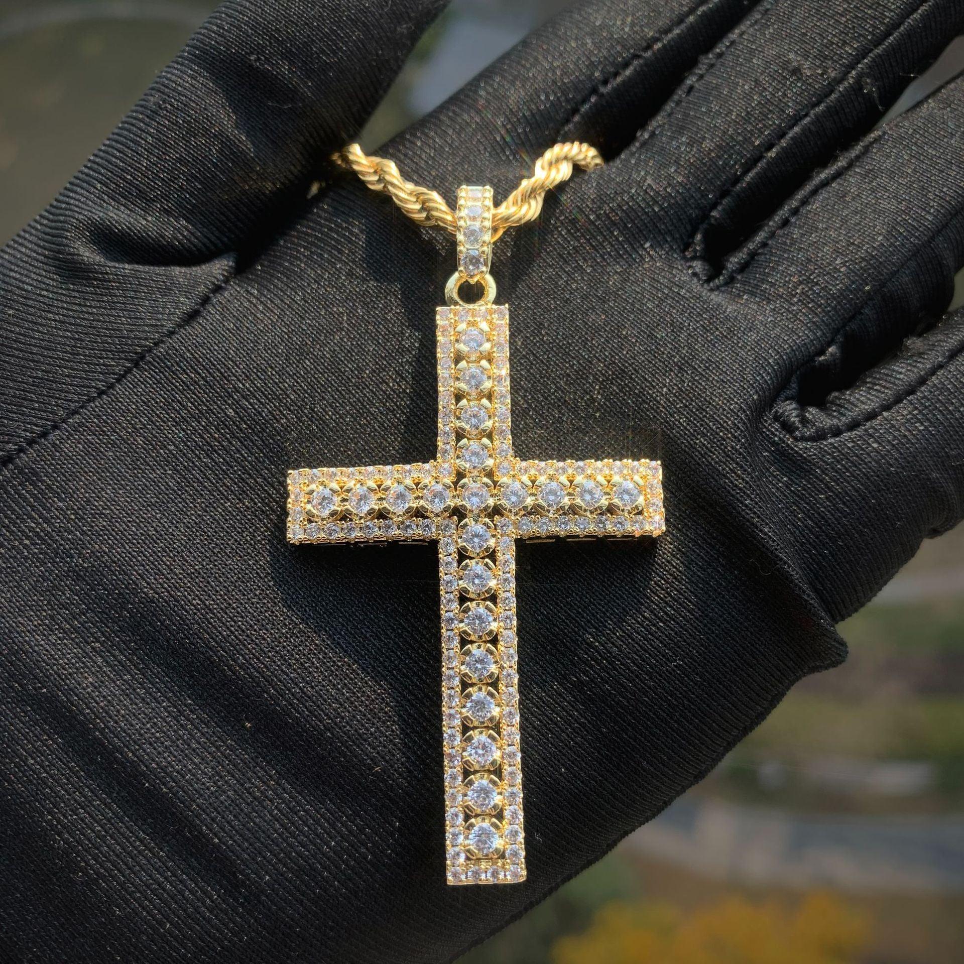 Iced Out Cross Pendant Necklace | CZ Hip Hop Unisex Streetwear Jewelry - CaratixJewelry