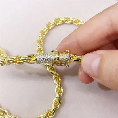 6mm Moissanite Rope Chain with Cuban-Style Clasp – 925 Sterling Silver Iced-Out Hip Hop Streetwear Necklace - CaratixJewelry