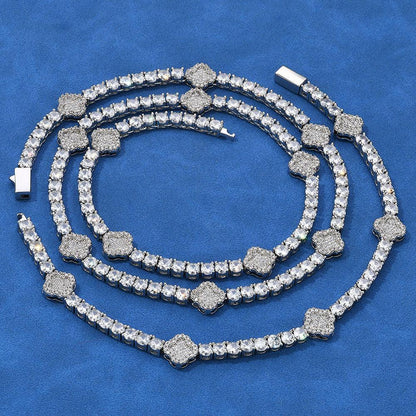Four-Leaf Clover Moissanite Tennis Chain – S925 Sterling Silver Iced-Out Hip Hop Men’s Versatile Streetwear Necklace - CaratixJewelry