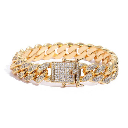 12mm Iced Out Cuban Chain Zircon Rapper Bracelet for Men | Caratix Jewelry - CaratixJewelry