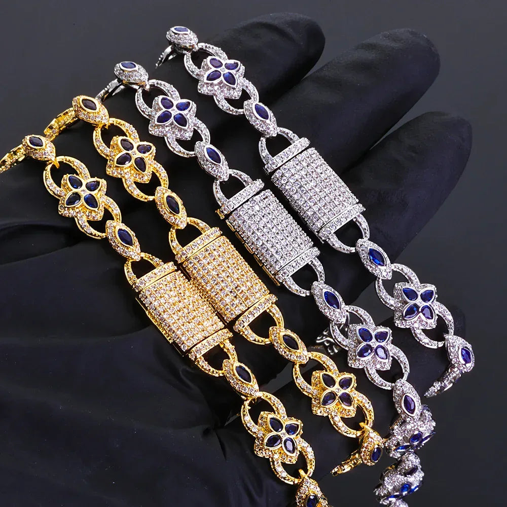 Men's Iced Out Evil Eye Infinity 8 Clover Chain | Flip Clasp Gold Chain Rapper Necklace | Custom Gemstone Bling | Caratix - CaratixJewelry