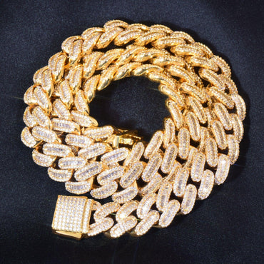 12mm T-Cut Zircon Chain Necklace for Men | Gold & Silver - CaratixJewelry