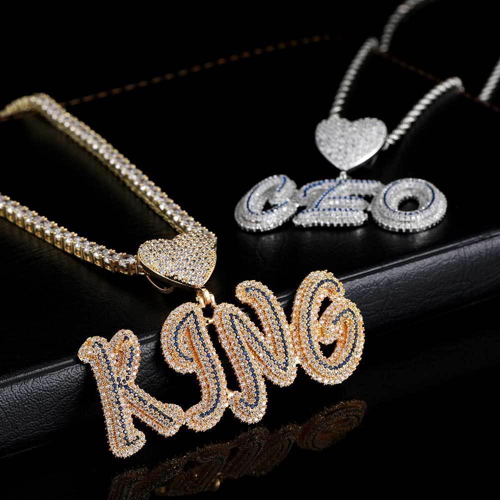 Creative Heart Lock and Calligraphy Letter Pendant Necklace with Micro-Pave Zircon for Men | Caratix Jewelry - CaratixJewelry