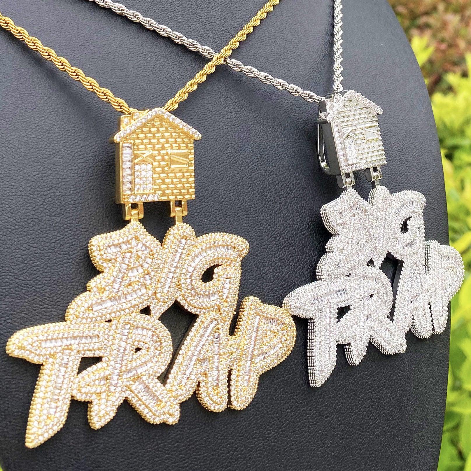 Iced Out "BIG TRAP" Text Pendant | Women's Trap Queen Necklace - CaratixJewelry