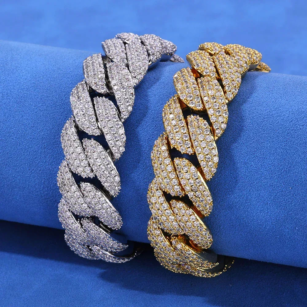 18mm Triple Row Bubble Cuban Link Zircon Necklace Hip Hop Jewelry Gold Chain Rapper Style for Men | Caratix Jewelry - CaratixJewelry