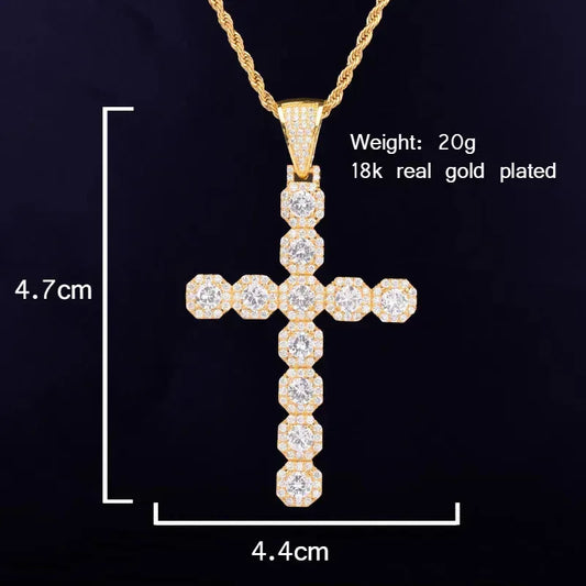 Modern Minimalist Iced Out Cross Pendant | Sleek Unisex Hip Hop Necklace | Premium Copper CZ Rock Jewelry | Everyday Essential Bling | Caratix - CaratixJewelry