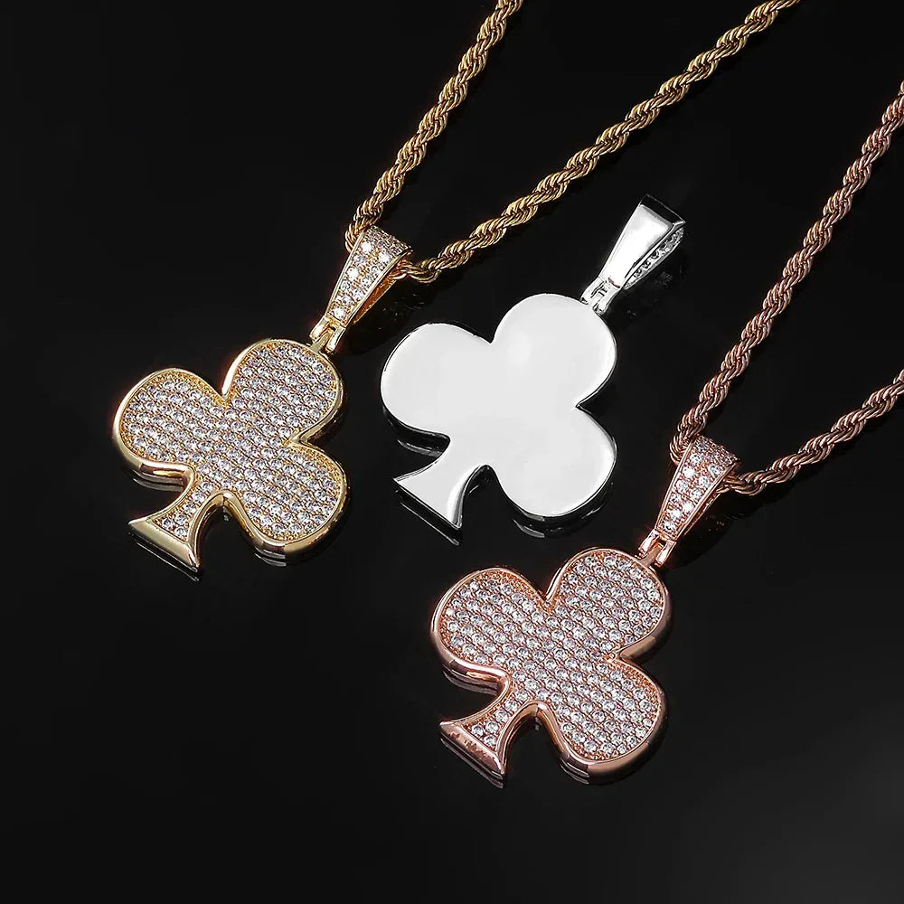 Iced Out Plum Blossom Pendant Necklace Zircon Gold Chain Rapper Style | Caratix Jewelry - CaratixJewelry