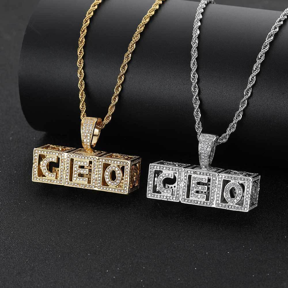 Hollow Square Letter Pendant Necklace with Micro-Pave Zircon for Men and Women | Caratix Jewelry - CaratixJewelry