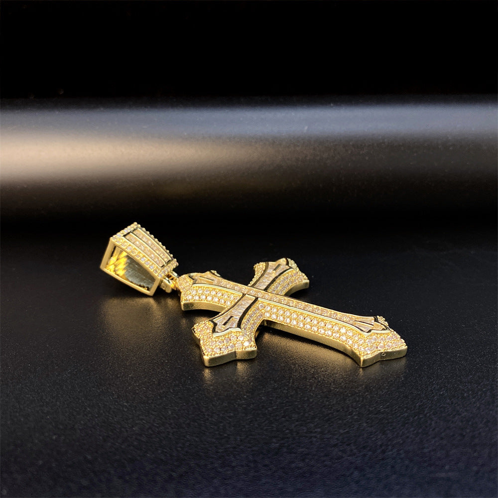 Iced Out Cross Pendant | Men's Gold Plated Hip Hop Cross Necklace | Caratix