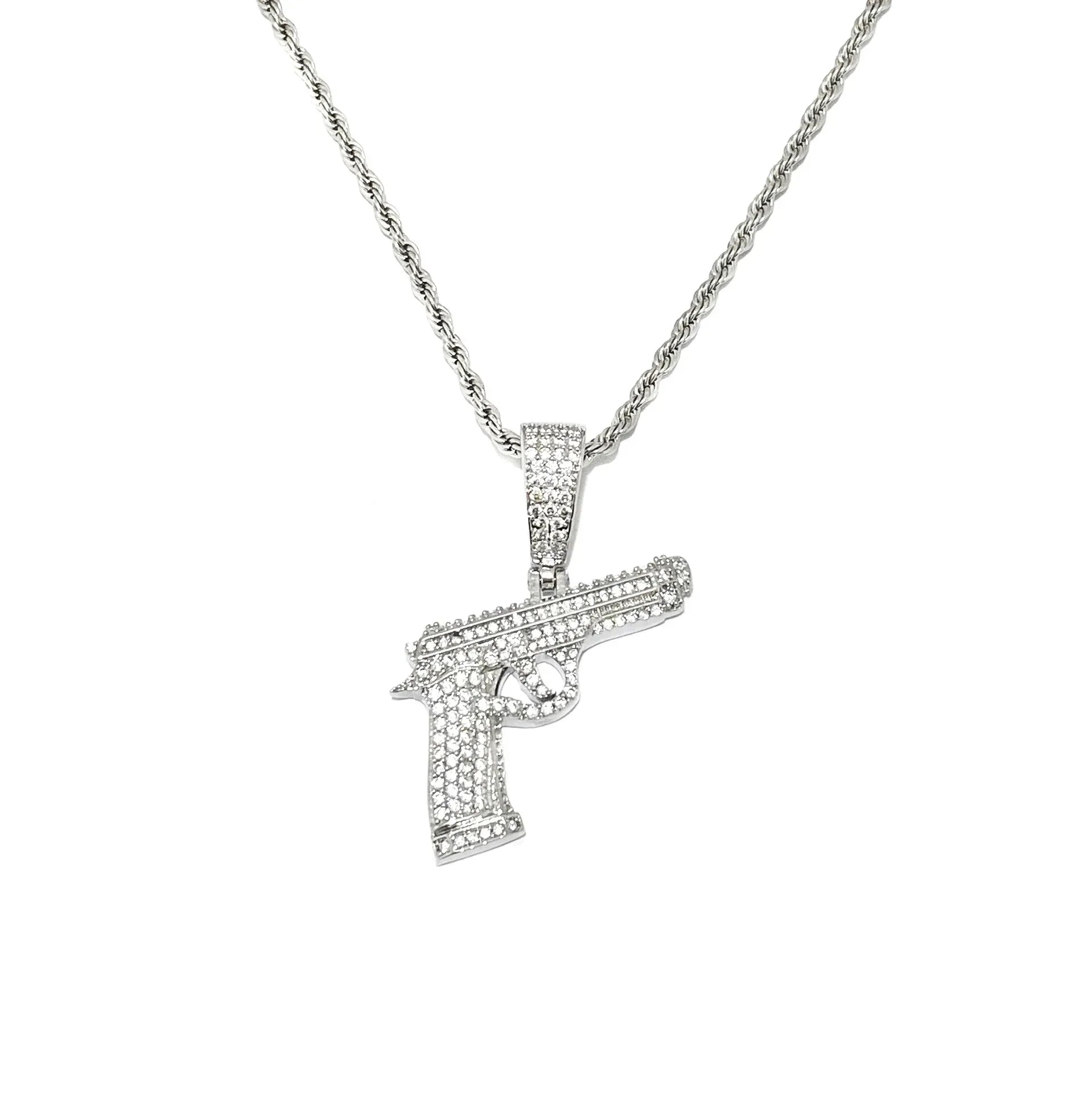 Iced Out Pistol Pendant | Women's "Baddie" Handgun Necklace | Premium Copper CZ Edgy Hip Hop Jewelry | Dangerous Glam Charm | Caratix - CaratixJewelry