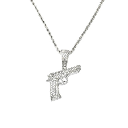 Iced Out Pistol Pendant | Women's "Baddie" Handgun Necklace | Premium Copper CZ Edgy Hip Hop Jewelry | Dangerous Glam Charm | Caratix - CaratixJewelry