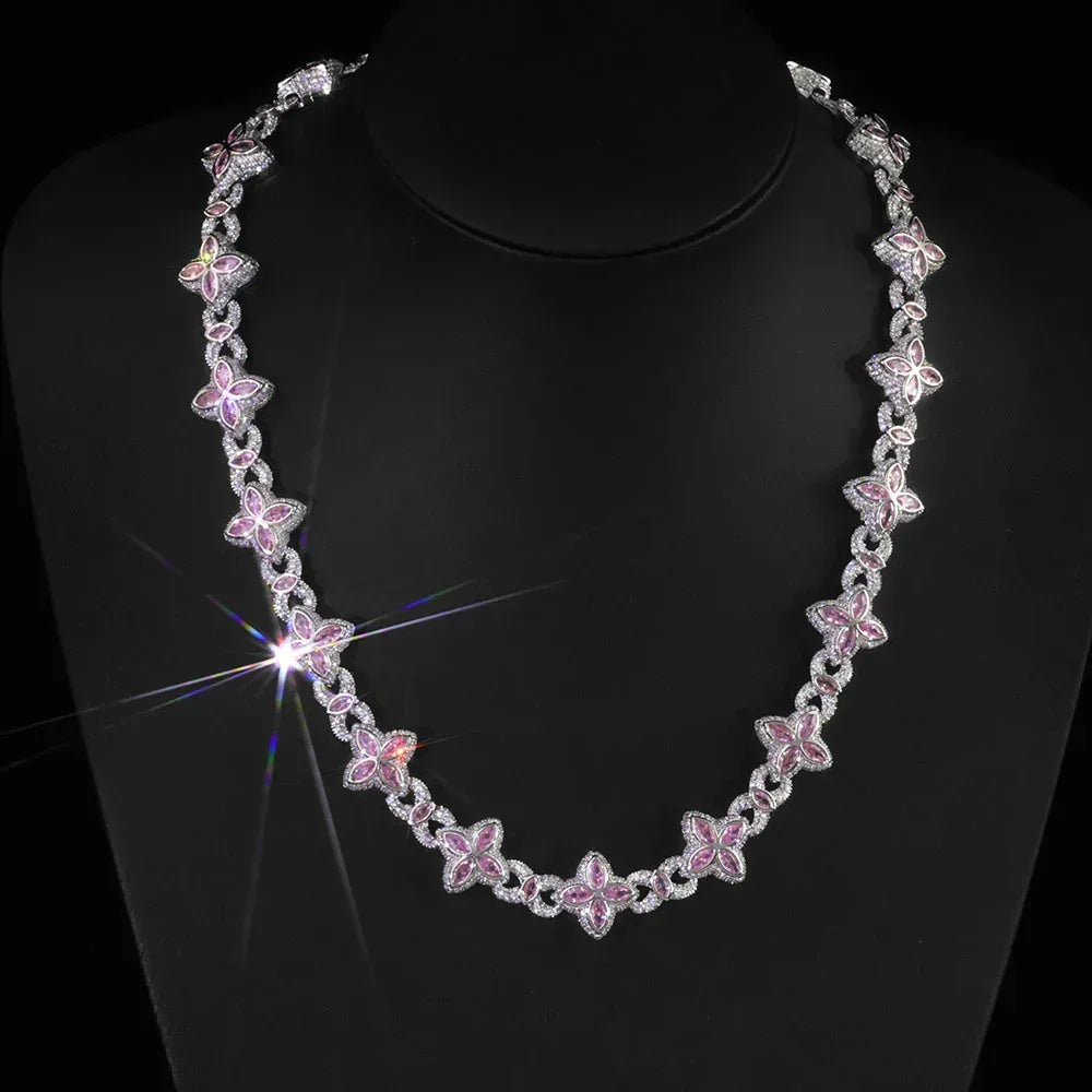 Iced Out Figure 8 Cuban Chain Necklace Zircon Floral Charm Bling Jewelry | Caratix Jewelry - CaratixJewelry