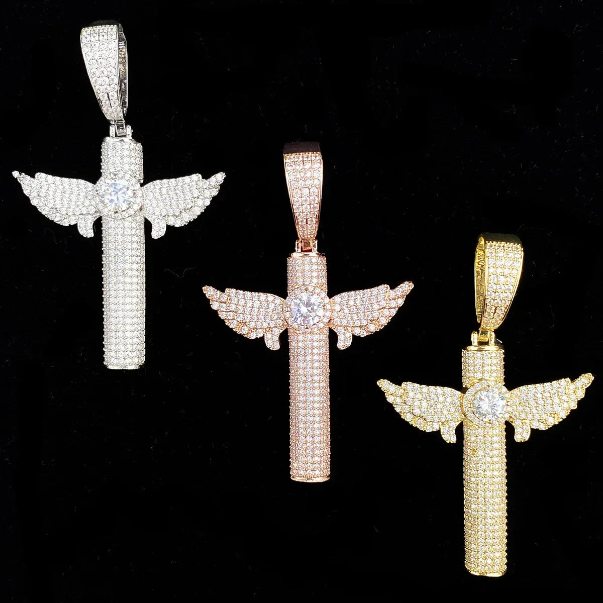 Iced Out Micro Winged Cross Pendant | Unisex Minimalist "Mini" Necklace - CaratixJewelry